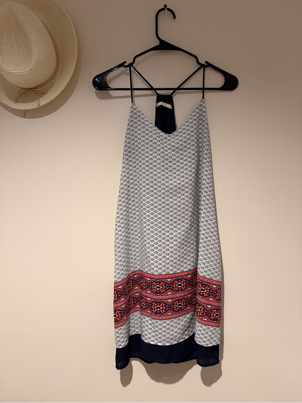Printed Midi Slip Dress in White with Red Border